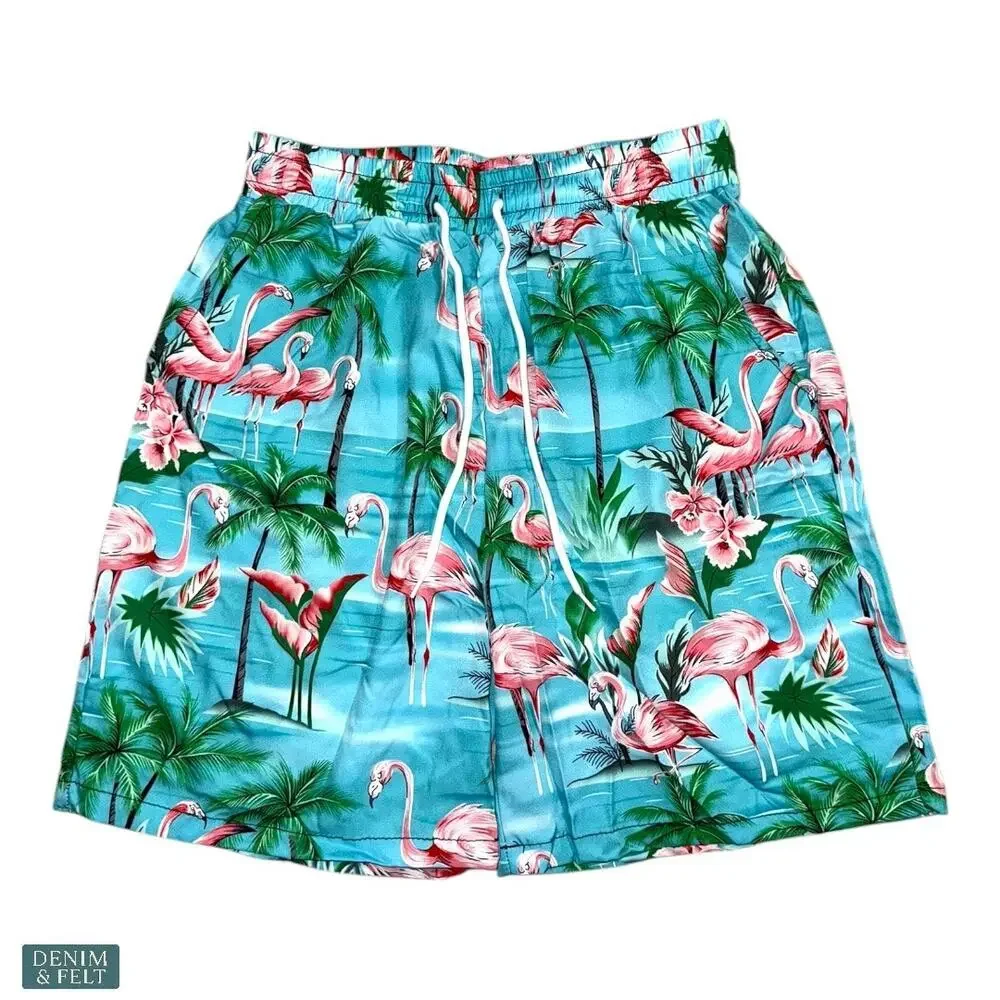 TUNEVUSE Boys Flamingo‎ 3pc Cabana Set Shirt Shorts Hat Beach Vacation NEW~NWT!!